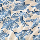 BITTERSÖTA pre-cut fabric, beige/blue/bird pattern, 150x300 cm