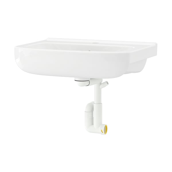 BJÖRKÅN wash-basin with water trap, white, 54x40 cm