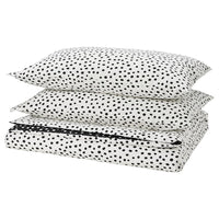 BJÖRKGRÅMAL duvet cover and 2 pillowcases, black white/dotted, 240x220/50x80 cm