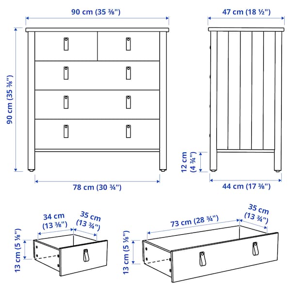 Ikea BJÖRKSNÄS - Chest of 5 drawers, birch, 90x90 cm