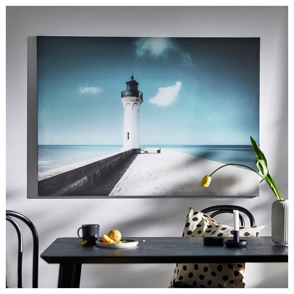 BJÖRKSTA picture, white lighthouse, 140x100 cm