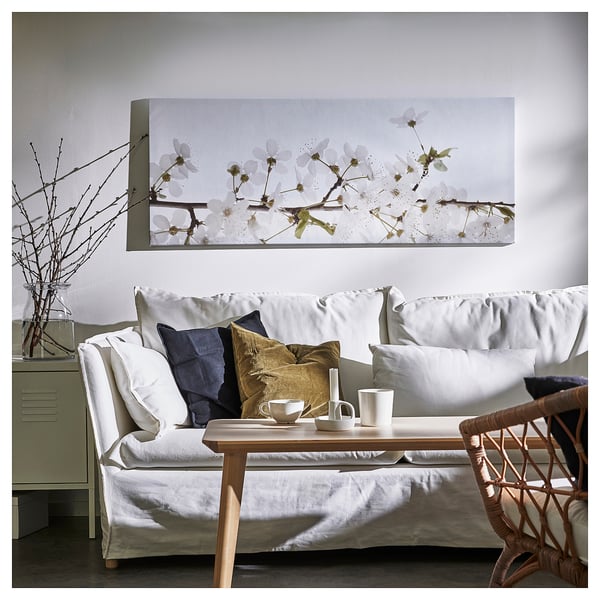BJÖRKSTA picture, white flowers, 140x56 cm