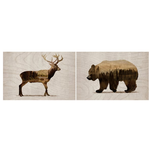 BJÖRNAMO picture, set of 2, Wild animals II, 30x20 cm