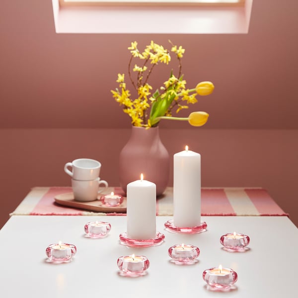 BLADFÅGEL candle dish, pink, 11 cm