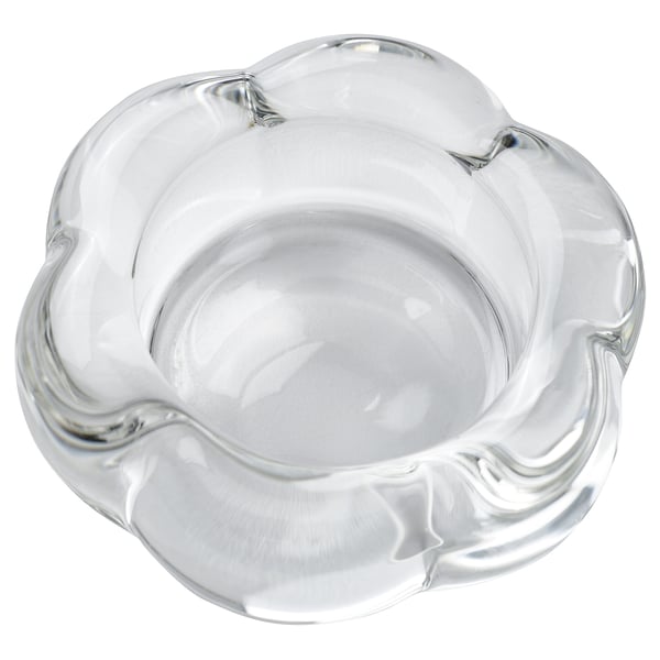 BLADFÅGEL tealight holder, clear glass, 3 cm