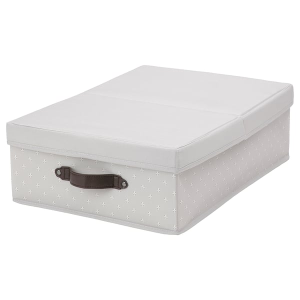 BLÄDDRARE box with lid, grey/patterned, 35x15x50 cm
