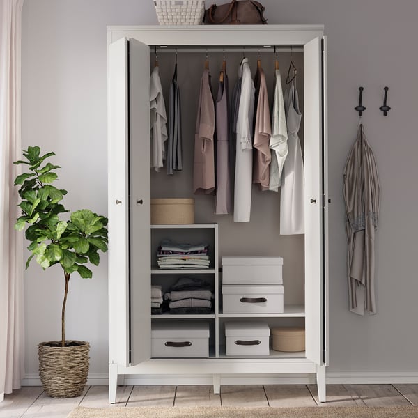 BLÄDDRARE box with lid, grey/patterned, 35x15x50 cm