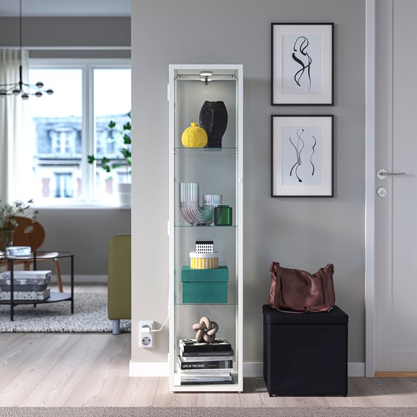 BLÅLIDEN / STRIMSÄV glass-door cabinet with lighting, white, 35x151x32 cm