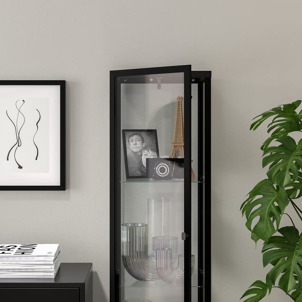 BLÅLIDEN glass-door cabinet, black, 35x32x151 cm