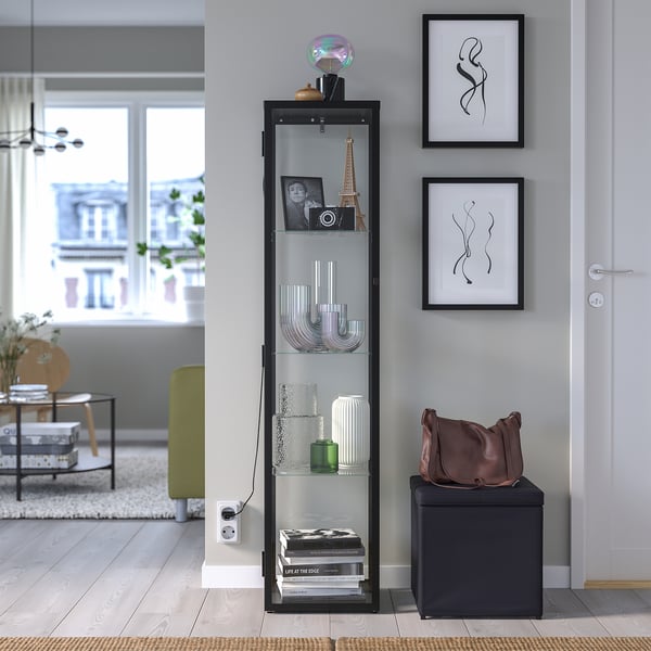 BLÅLIDEN glass-door cabinet, black, 35x32x151 cm