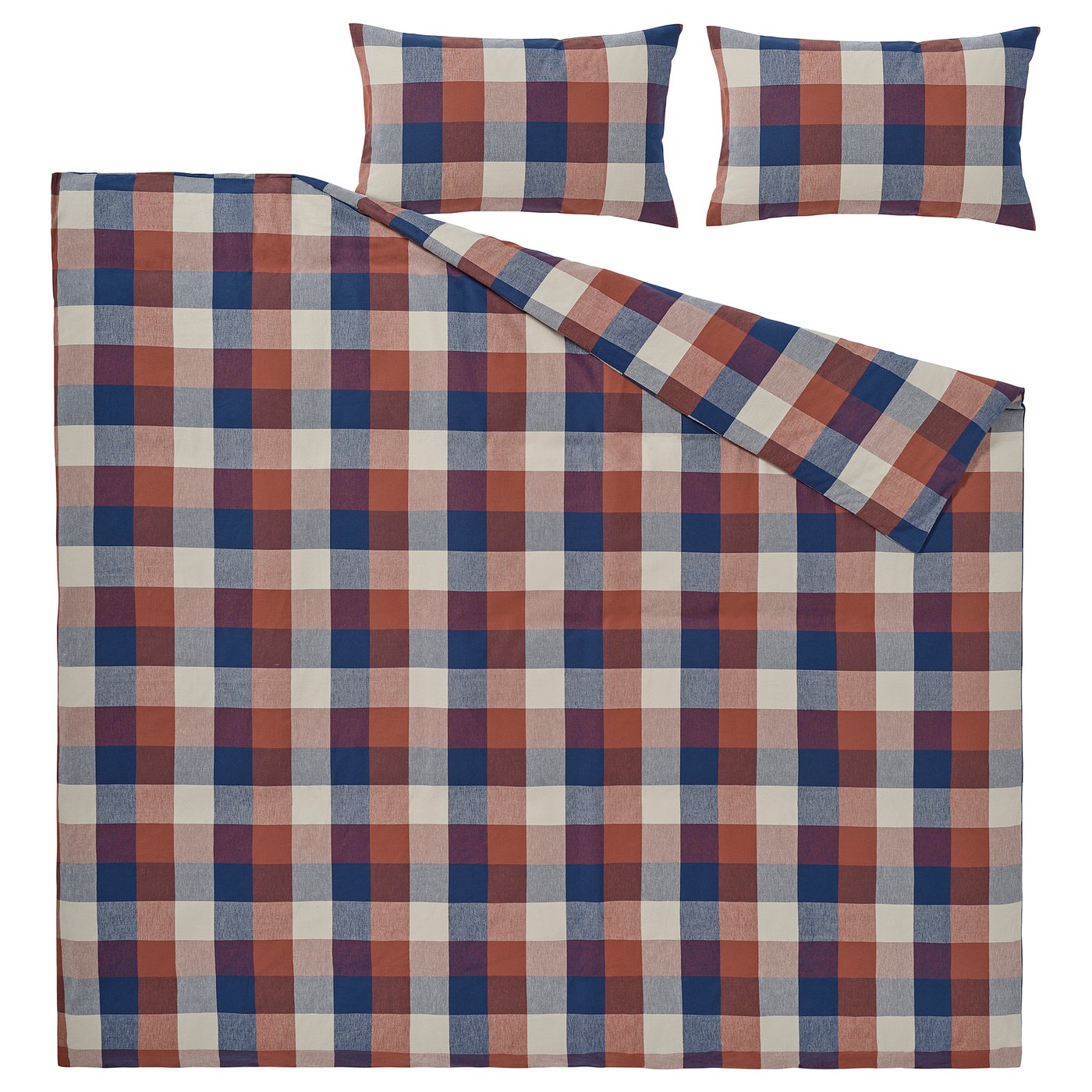 BLÅSENAP duvet cover and 2 pillowcases, multicolour/check, 240x220/50x80 cm