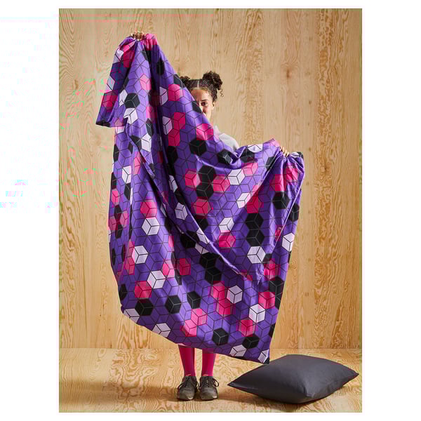 BLÅSKATA - BLÅSKATA Duvet cover and pillowcase, purple/black patterned, 150x200/50x80 cm