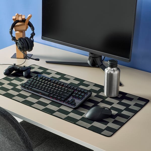 BLÅSKATA gaming mouse pad, black/grey patterned, 40x80 cm