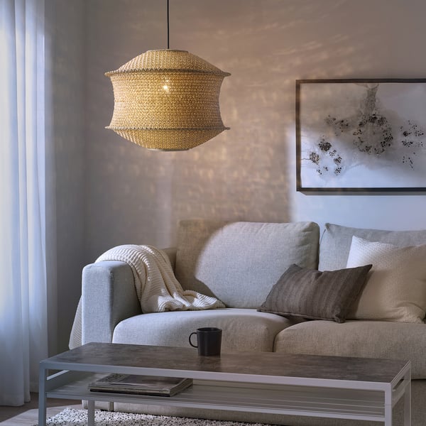 BLÅSTÅNG / HEMMA pendant lamp, beige/black, 45 cm