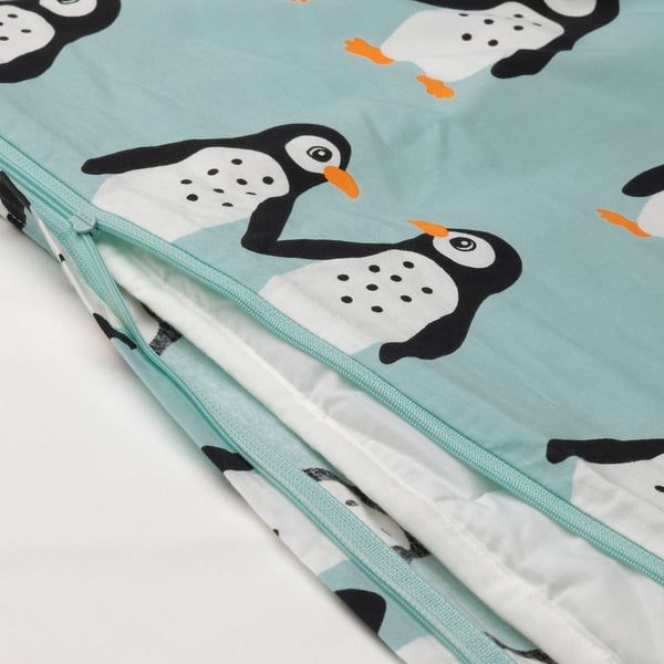 BLÅVINGAD duvet cover and pillowcase, penguin pattern/light turquoise, 150x200/50x80 cm