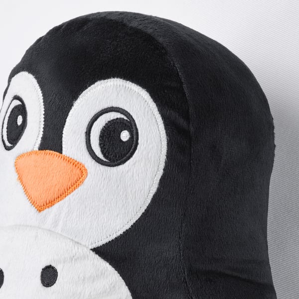 BLÅVINGAD cushion, penguin-shaped black/white, 40x32 cm