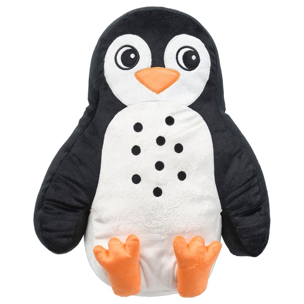 BLÅVINGAD cushion, penguin-shaped black/white, 40x32 cm