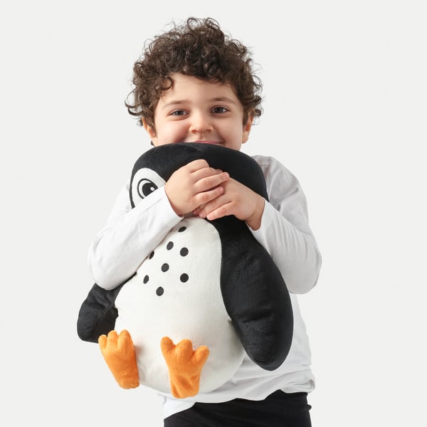 BLÅVINGAD cushion, penguin-shaped black/white, 40x32 cm