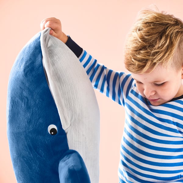 BLÅVINGAD soft toy, blue whale, 100 cm