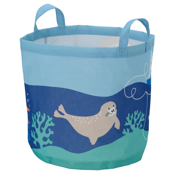 BLÅVINGAD storage bag, ocean animals pattern/multicolour, 41 cm
