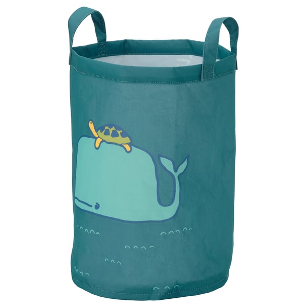 BLÅVINGAD storage bag, whale pattern/blue-green, 36 cm