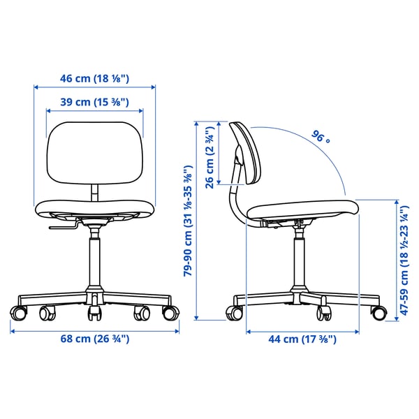 BLECKBERGET swivel chair, Klovsta white/grey, 68 cm
