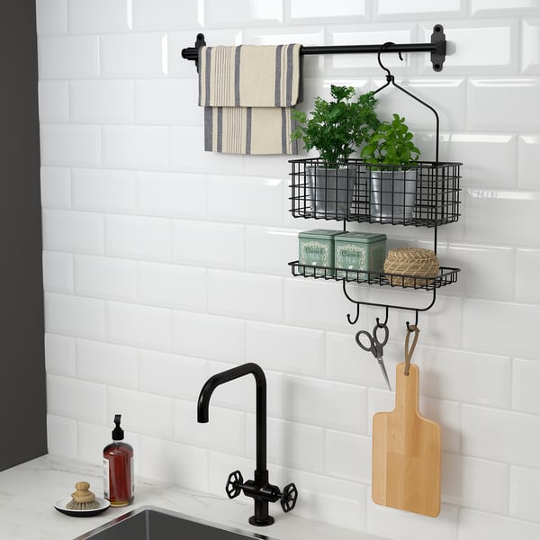 BLECKSJÖN shower hanger, two tiers, black, 31x56 cm