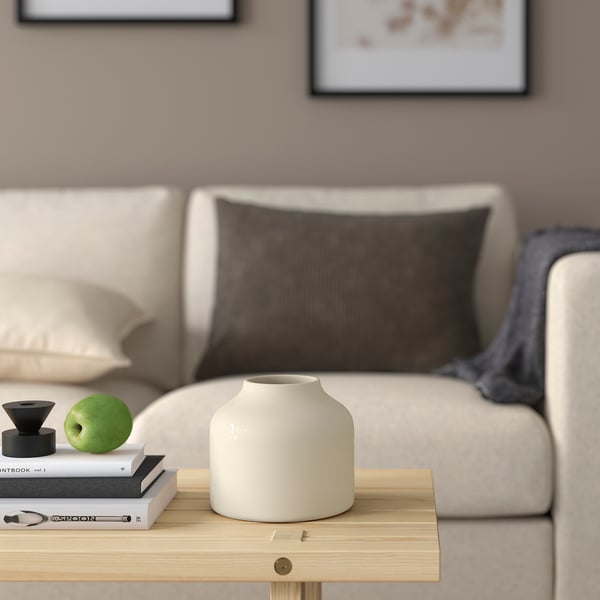 BLODBJÖRK vase, beige, 16 cm