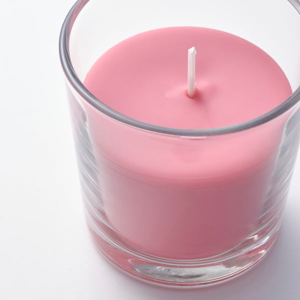 BLODBOK scented candle in glass, Strawberry/bright pink
