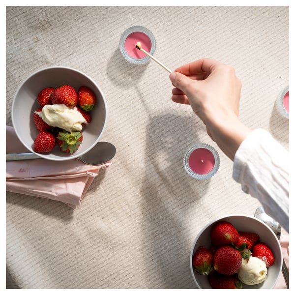 BLODBOK scented tealight, Strawberry/bright pink, 3.8 cm, 30 pack