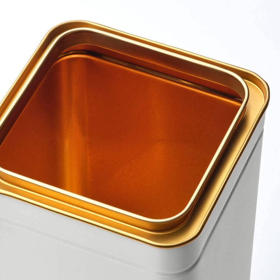 BLOMNING tin with lid, off-white/for coffee/tea, 10x10 cm