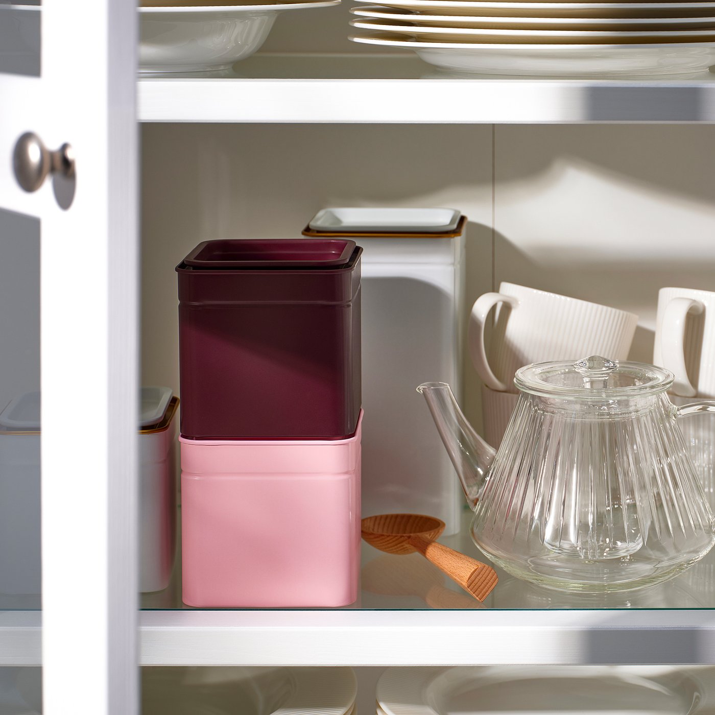 BLOMNING tin with lid, brown-red/pink for coffee/tea, 10x10 cm, 2 pack