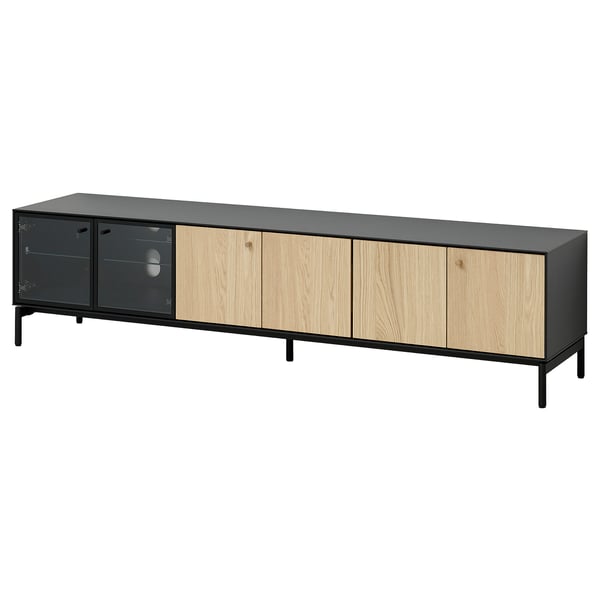 BOASTAD TV bench, black/oak veneer, 181x42x45 cm
