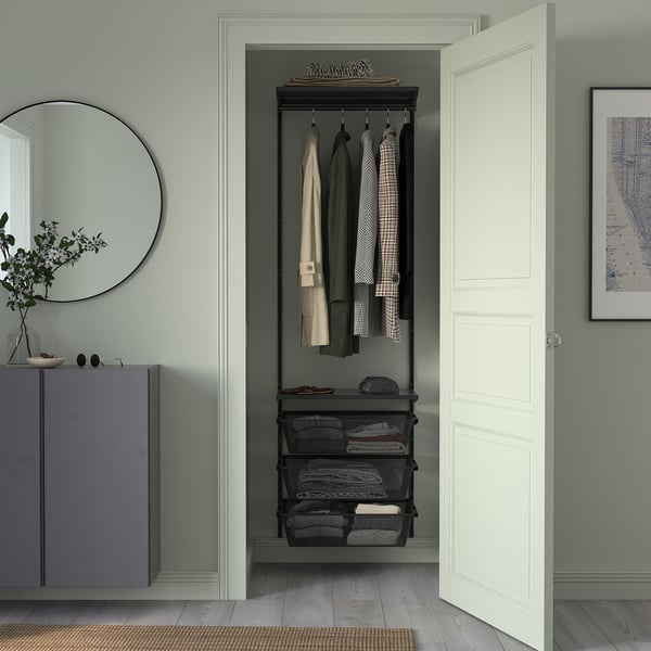 BOAXEL wardrobe combination, anthracite/metal, 62x40x201 cm