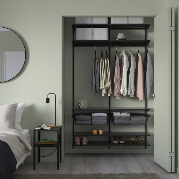 BOAXEL wardrobe combination, anthracite/metal, 125x40x201 cm
