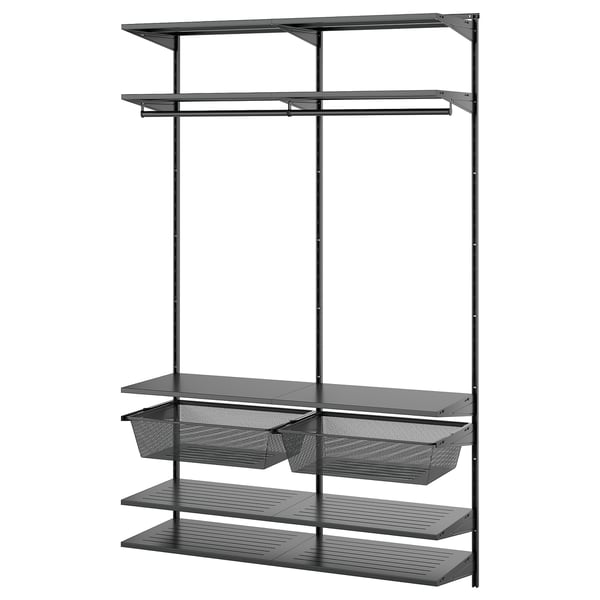 BOAXEL wardrobe combination, anthracite/metal, 125x40x201 cm