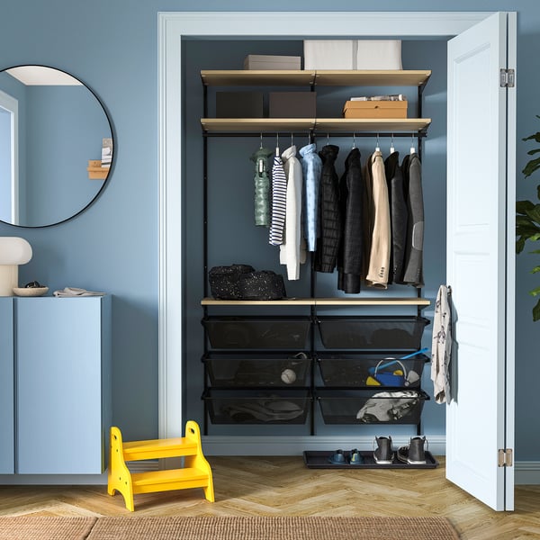 BOAXEL wardrobe combination, anthracite/oak, 125x40x201 cm