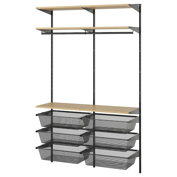 Ikea BOAXEL - Wardrobe combination, anthracite/oak, 125x40x201 cm