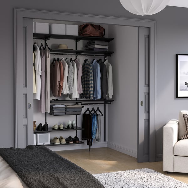 BOAXEL wardrobe combination, anthracite, 187x40x201 cm