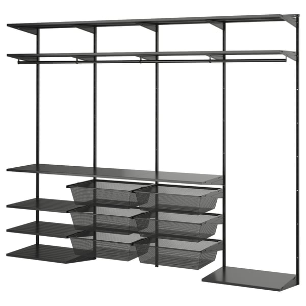 BOAXEL wardrobe combination, anthracite, 245x40x201 cm