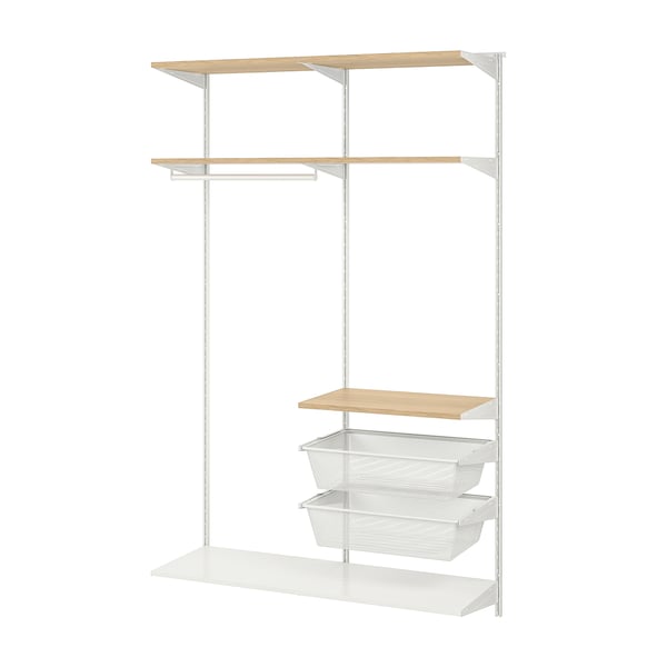 BOAXEL wardrobe combination, white/oak, 125x40x201 cm