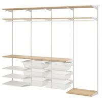 BOAXEL wardrobe combination, white/oak, 245x40x201 cm