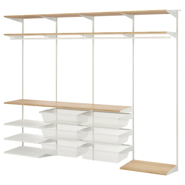 BOAXEL wardrobe combination, white/oak, 245x40x201 cm