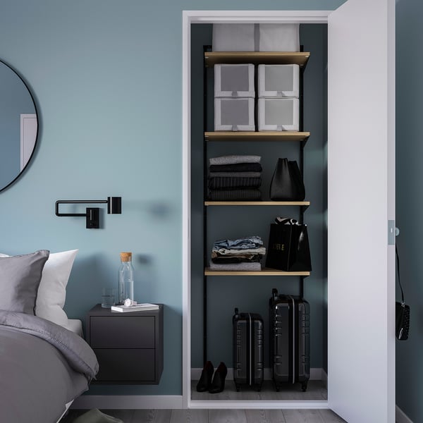 BOAXEL shelving unit, anthracite/oak, 62x40x201 cm