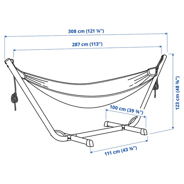 BOCKÖN / HAMNÖN hammock with stand, black/anthracite white, 308x100 cm