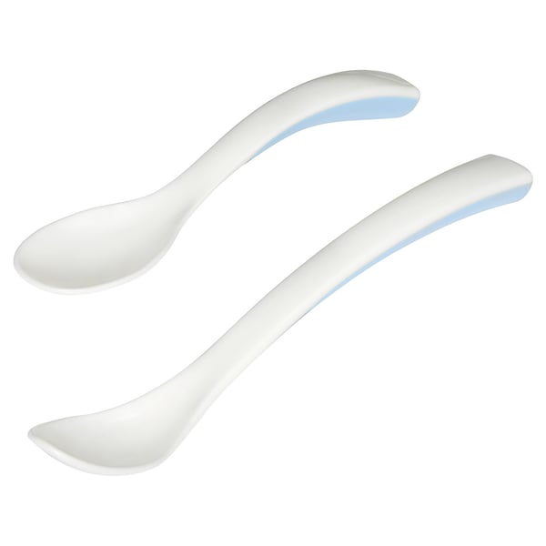 BÖRJA feeding spoon and baby spoon, white/blue