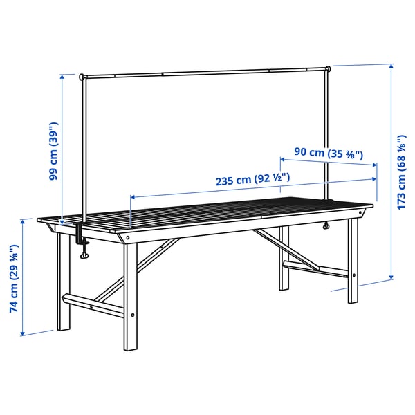 BONDHOLMEN / HELGEÖ table with decorating rod, outdoor white/beige/black, 235 cm