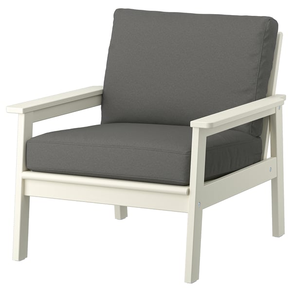 BONDHOLMEN armchair, outdoor, white/beige/Frösön/Duvholmen dark grey, 77x78x81 cm