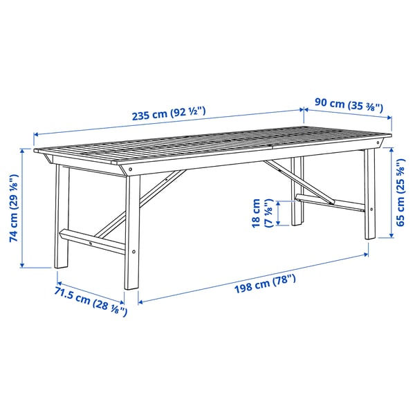 BONDHOLMEN table, outdoor, white/beige, 235x90 cm