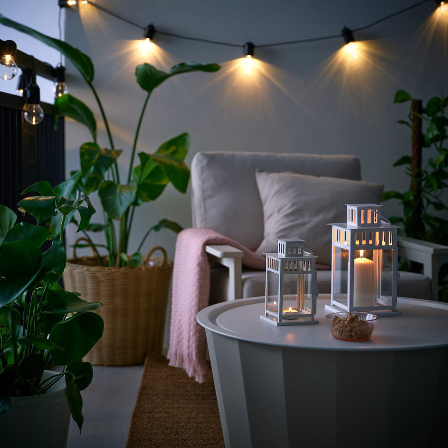 BORRBY lantern for tealight, in/outdoor white, 20 cm